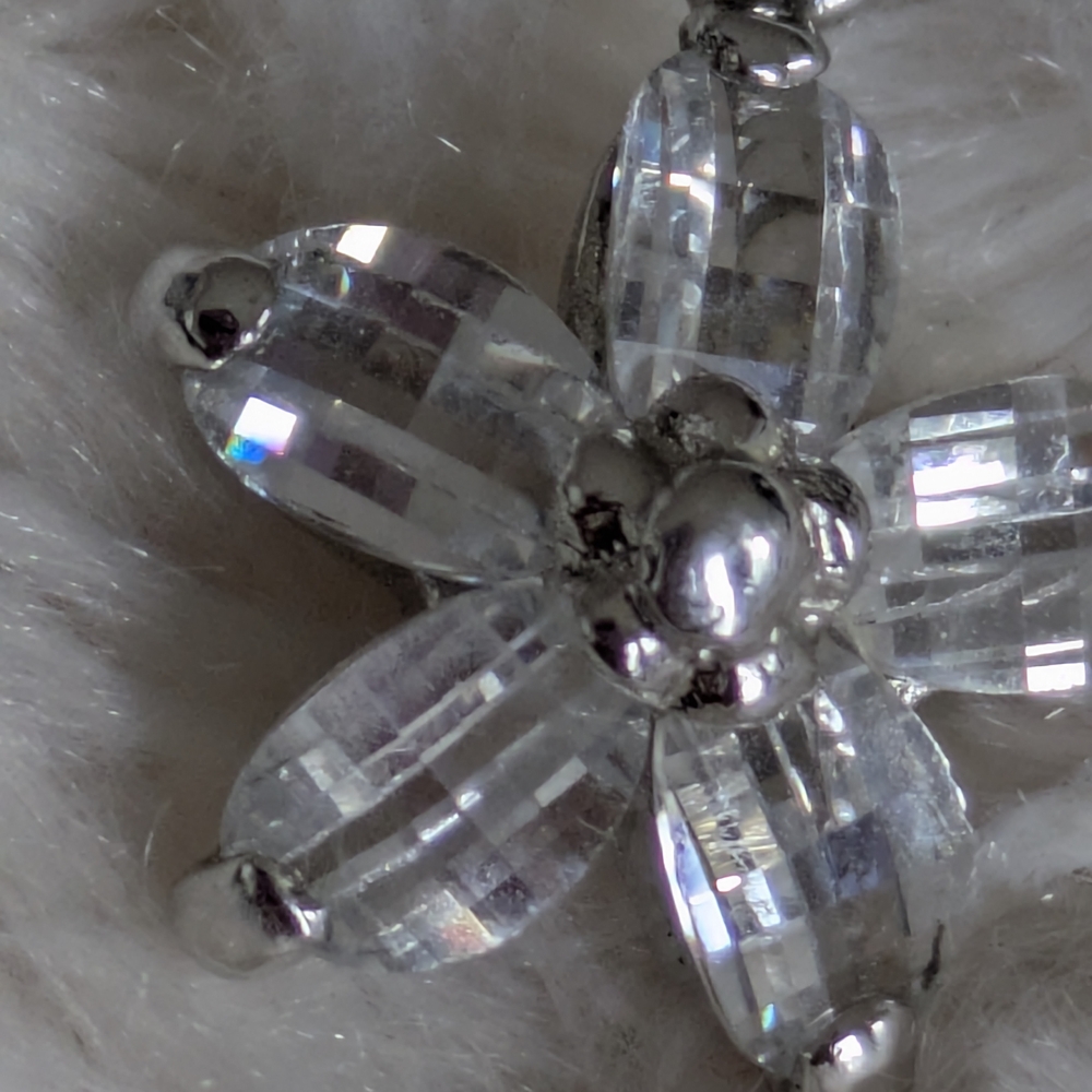 Pendant Clear Crystal Flower Pendant Necklace - Silver Accent